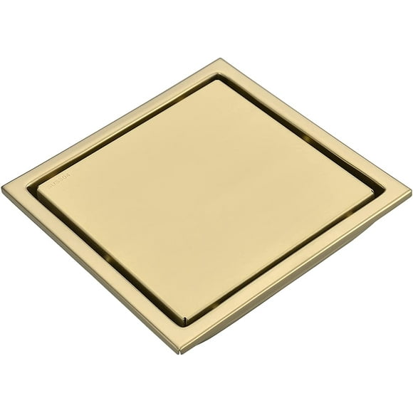 (Gift Of K) Brushed Gold Tile Insert --- TRUSTMI 6" Invisible Square Shower Floor Drain with Removable Tile Grate Cover, Brushed Gold, SUS 304 Stainless Steel