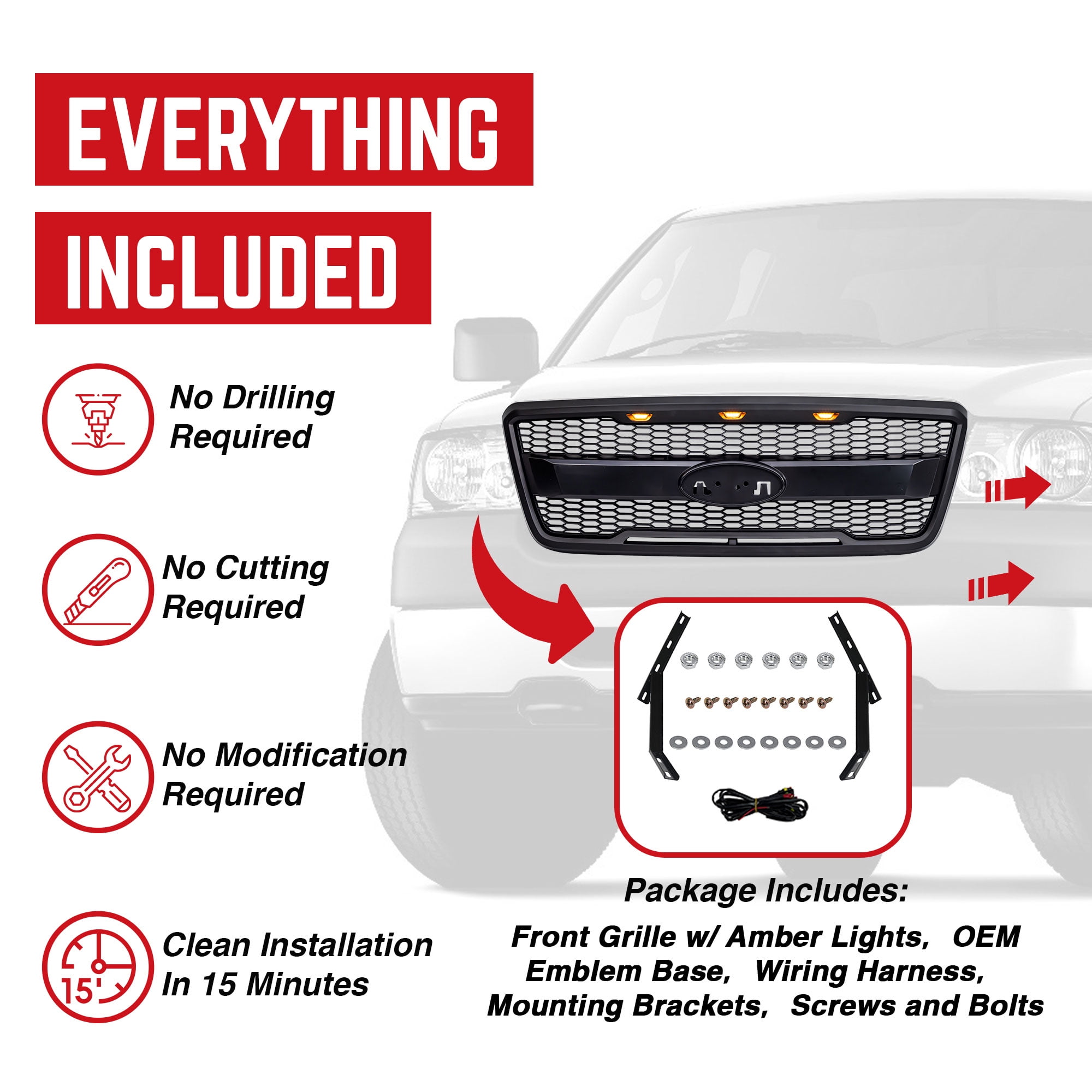 AMERICAN MODIFIED Raptor Style Mesh Grille for 2004 to 2008 Ford F150