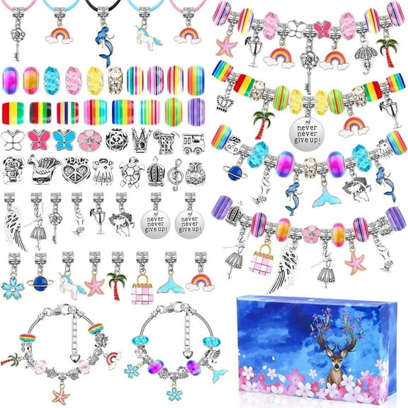 Charm Bracelet Making Kit Girls Beads for Jewelry Making Kit, Art Supplies Beads for Bracelets,Girls Toys Age 6-8 Years Old Friendship Bracelet Kit with Rings,Kids Toys for 6 7 8 9 Year Old Girls