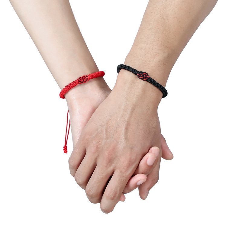 Rhdun Couple Bracelet Set - Handmade Braided Rope With Agate Beads, Chinese Knot Lucky Jewelry For Him & Her, Adjustable