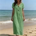thumbnail image 5 of Women's Casual Dresses Notch V Neck Rolled Short Sleeve Loose Straight Maxi Dress With Decorative Buttons for Daily Beach, 5 of 6
