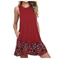 thumbnail image 1 of Vente de Liquidation Robes d'Été pour Femmes Quotidiennes Mode Féminine Col Rond Imprimé Poche Sans Manches Robe Décontractée de Nuit Robe de Vacances Sans Manches Imprimé Mode Décontractée Robe Ligne A avec Poche, 1 of 5
