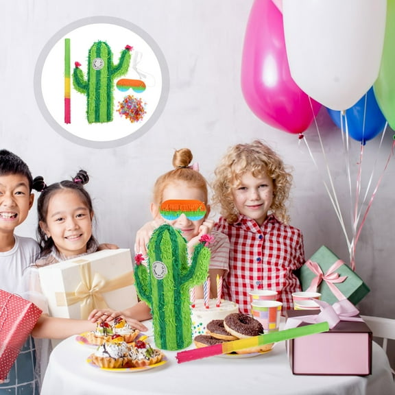 Luxshiny Multi Color Cactus Pinata for Birthday Party Decor Interactive Fun Reusable Candy Filled 16.0 x 10.0 Inches