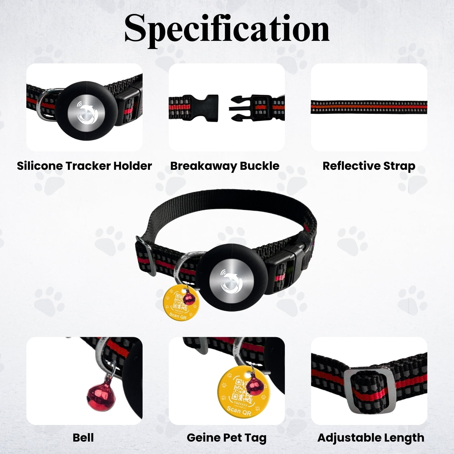 Smart Pet Collar with Built-in Bluetooth Tracker for Cats & Dogs, Works with iOS Devices, Adjustable, Lightweight, GPS Locator for Pets- Red