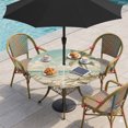 thumbnail image 2 of Vintage Tropical Beach Round Outdoor Tablecloth with Umbrella Hole Zipper, Summer Coastal Palm Tree Ocean Elastic Fitted Table Cover, Waterproof Table Cloth for Patio Picnic Party Fits 45"-54", 2 of 9