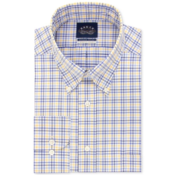 Eagle - Camisa de vestir con botones para hombre, sin planchar, color amarillo, cuello de 15.5 pulgadas, manga de 32 a 33 pulgadas