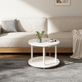thumbnail image 3 of Modern Round Coffee Table with Wood Top & Metal Frame for Homes Living Room Balcony Office White, 3 of 7