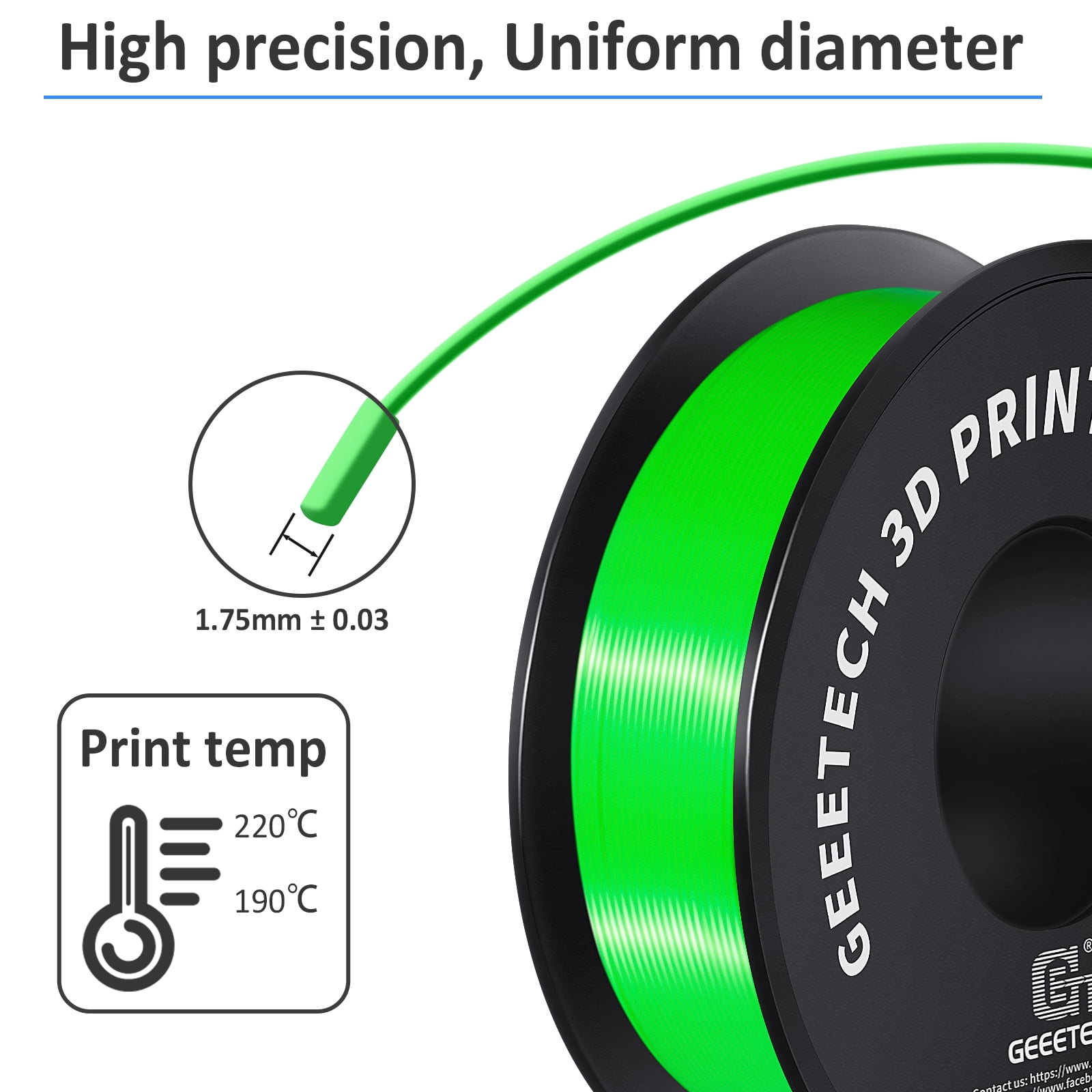Geeetech 5pcs Green 1.75mmPLA 3D Printer Filament , Dimensional Accuracy +/-0.03mm, 5kg (11lbs) , 1080 Feet （330m）per Roll, Fit for Most 3D FDM Printer