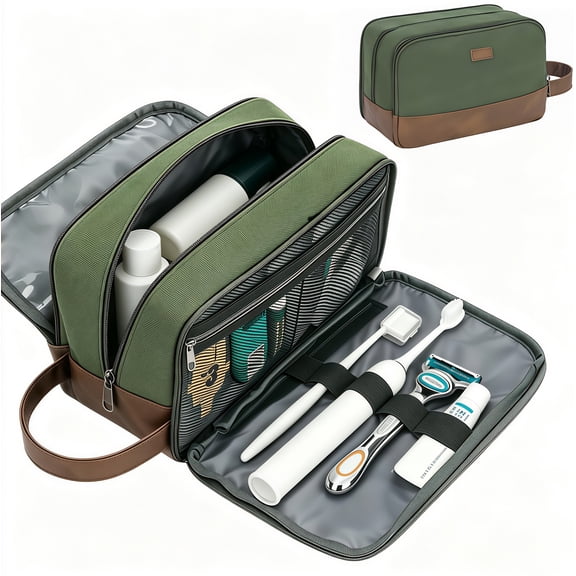 Large Toiletry Bag for Men, Travel Toiletries Shaving Bag, Water Resistant Hanging Organizer Dopp Kit, Travel Accessories Bag for Business Trip, Gym, Men's Gift(Green Bag)