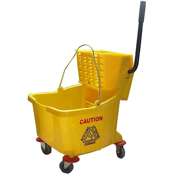 Smooth Rolling Caution Yellow 10 Gallon Mop Bucket & Wringer Combo With Comfort Grip Arm