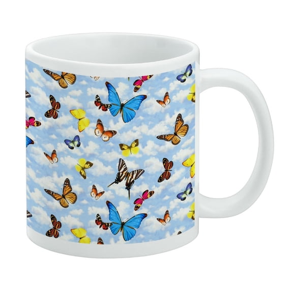 Butterflies in the Blue Sky Pattern White Mug