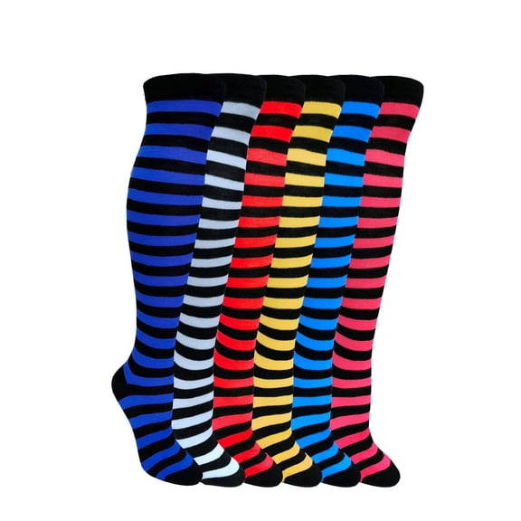 Women's 6 Pairs Truly Beautiful Comfortable Durable Soft Cable-Knit Over The Knee Socks Think Black Stripes LSR703-6P One SizeRandom