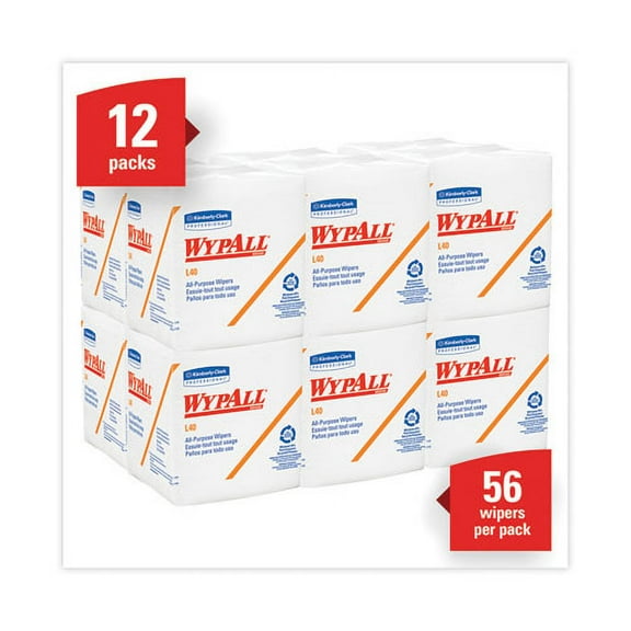 WypAll L40 Towels, 1/4 Fold, 12.5 x 12, White, 56/Box, 18 Packs/Carton | Order of 1 Carton