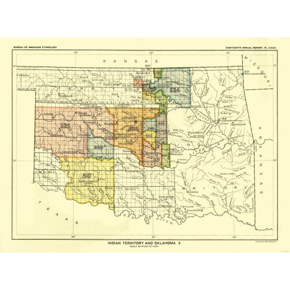 Historic State Map - Indian Territory Oklahoma - Guthrie - Hoen 1896 - 31.04 x 23 - Vintage Wall Art