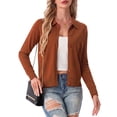 thumbnail image 4 of JWD Womens Cardigan Collared Knit Button Front Long Sleeve Sweater Top Lightweight Casual Layering Cardigan Coffee XL, 4 of 7