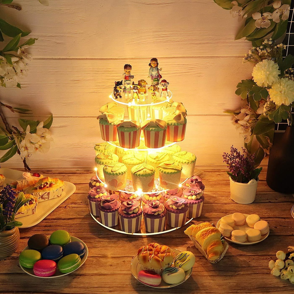 4 Tier Acrylic Cupcake Stand with LED String Lights Dessert Tower