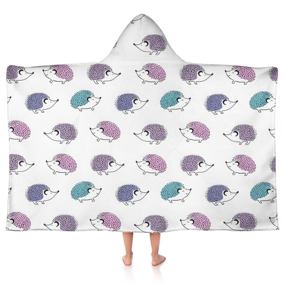 Cute Hedgehog Hooded Bath Towel,50"x30" for Ages 3 To 12 Kids, Quick Dry Lightweight Soft Microfiber Hood Beach Towel Cover Up for Kids
