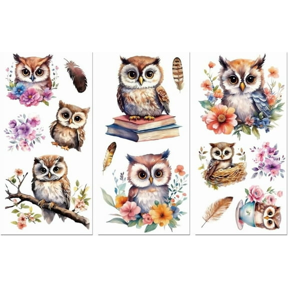Rub on Transfer Decals for Furniture Crafts Decor Owls and Flowers 6"x12" 3Pcs Waterproof UV Transfer Decals Sticker for Dresser Glass Porcelain Wood Plastic