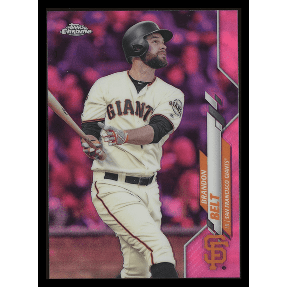 2020 Topps Chrome Brandon Belt #147 Pink Refractor Baseball Card San Francisco Giants San Francisco Giants MLB Baseball Trading Card