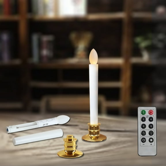 Gamexcel Flameless Taper Window Candles With Gold Bases, Set of 2 - Christmas Candles with Timer, Remote Control