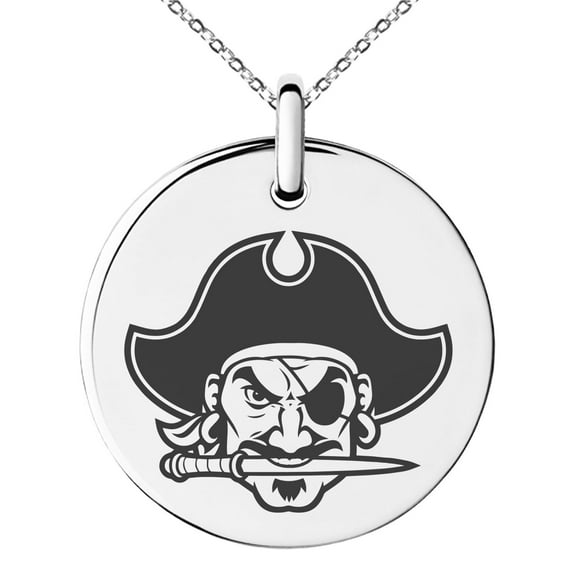 Tioneer Stainless Steel Buccaneer Privateer Pirate Engraved Small Medallion Circle Charm Pendant Necklace