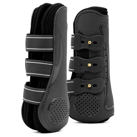 Jeffers UNIQUELY ENGLISH Open Front Tendon Boots for Horses, Pair, Medium – Ventilated Neoprene, Shock Absorbing, Tendon Protection, Adjustable Hook Closures, Jumping, Training, Competition - Black