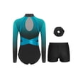 thumbnail image 2 of TSSOE Kids Girls Rhinestone Long Sleeve Gymnastics Unitard Figure Skating Bodysuit with Shorts Hairband Set Activewear Light Blue 10, 2 of 5