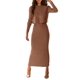 thumbnail image 1 of Conjunto Coordinado PRETTYGARDEN Top Corto y Falda Maxi Marrón Talla S, 1 of 8