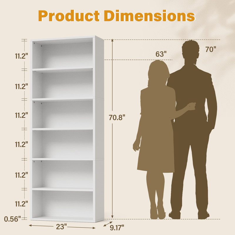 Homall 6-Shelf Standing Bookcase, Sturdy Storage for Home Office, Living Room,White