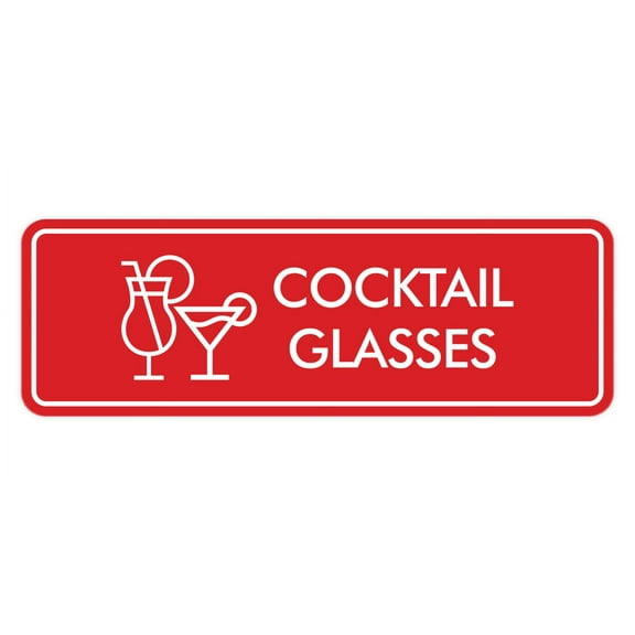 Signs ByLITA Standard Cocktail Glasses Door or Wall Sign Easy Installation | Durable Construction | Kitchen Essentials | Hygiene | AirBnB Signs Sign (Red) - Large