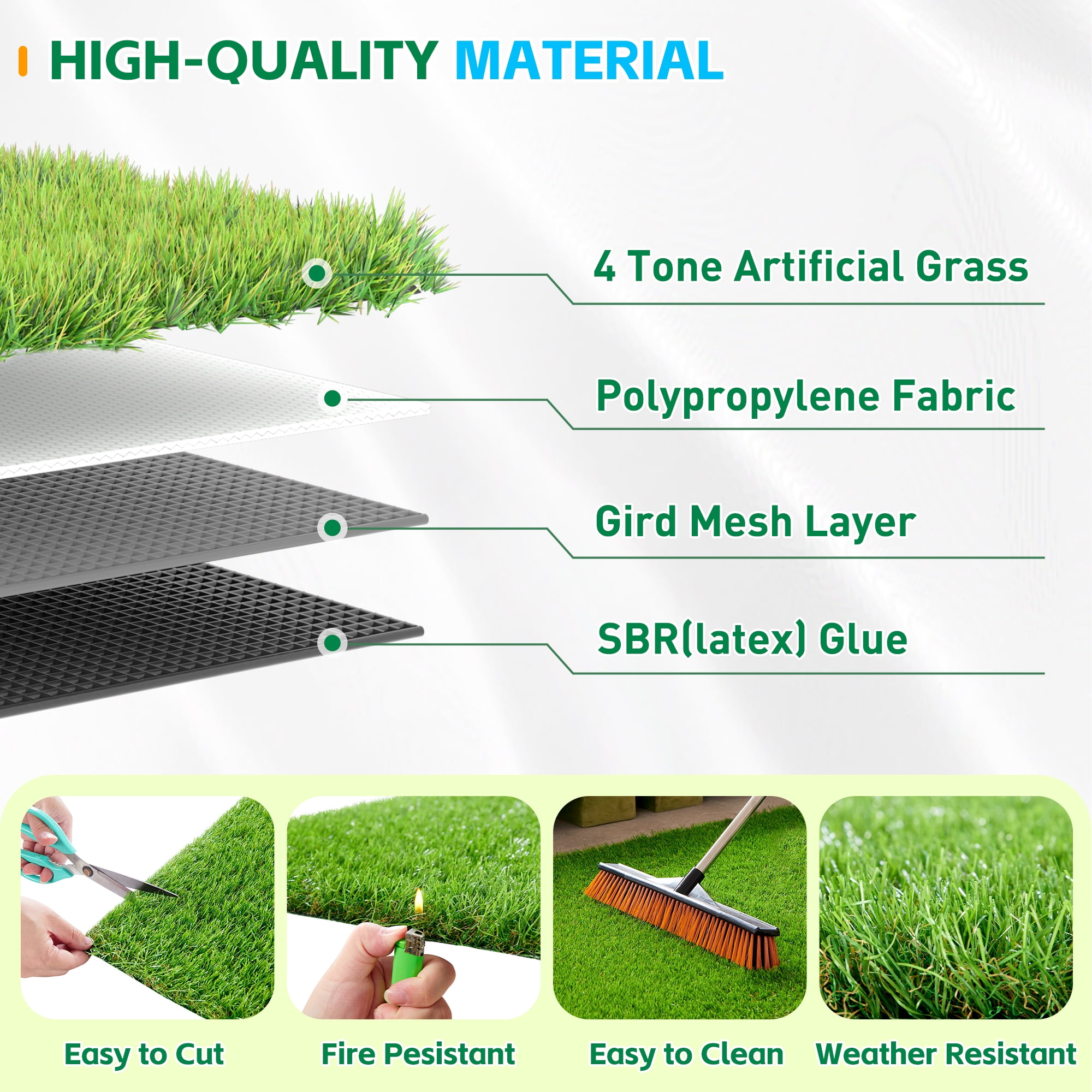 TrumanPick Waterproof Artificial Grass Turf 6.5 x 10 Ft Indoor Outdoor Garden Lawn Mat Fake Grass Rug for Pets, 1.38"H