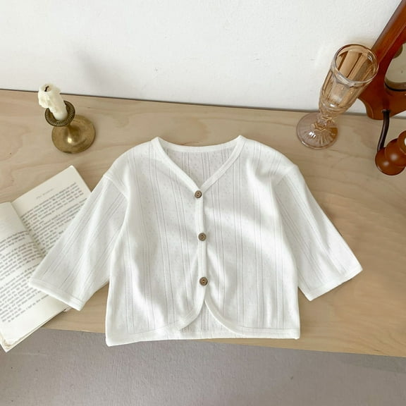 Herrnalise 6M-3T Toddler Baby Girls Knit Sweater Thin Solid Color Cotton Cardigan Autumn Long Sleeve Crewneck Cardigan Solid Color Button Sweaters Outwear