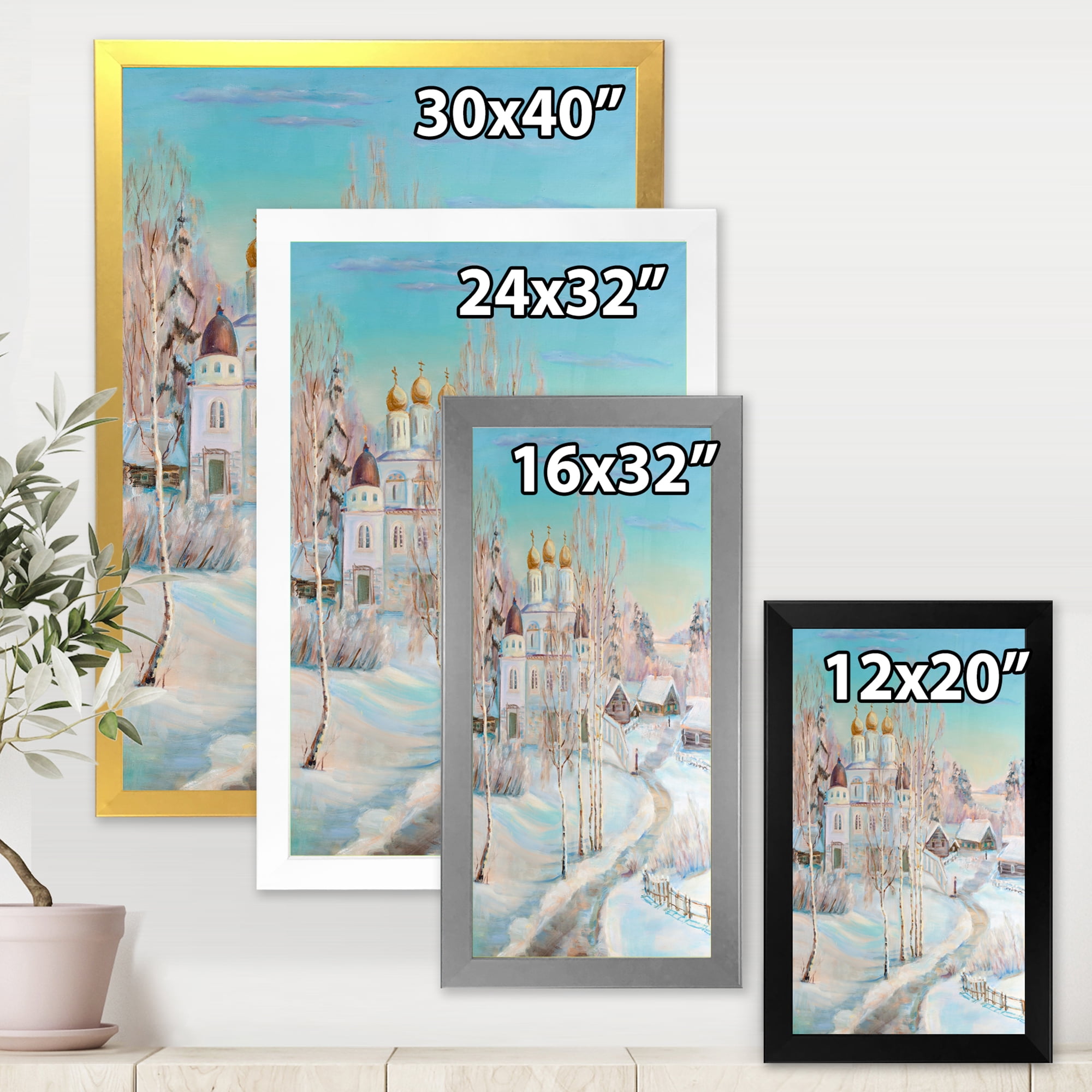Designart 'Temple Over Country Road In Winter Landscape' Traditional Framed Art Print