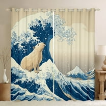 Feelyou Kawaii Wildlife Bear Black Out Curtains, Japaese Ocean Waves Curtains Pack of 2 (42x63 Each), Teens Kids Boys Girls Bedroom Curtains, Blackout Curtains Bedroom Decor