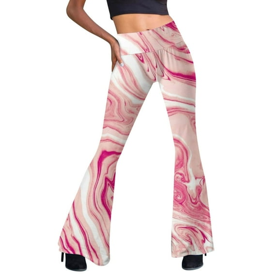 KDFJPTH Women's Marble Print Elastic Waist Flare Leg Workout Pants