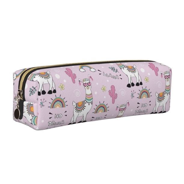 Easygdp No Drama Llama para Estuche de Lápices de Cuero, Estuche de Papelería de Cuero, Estuche de Gran Capacidad con Cremallera