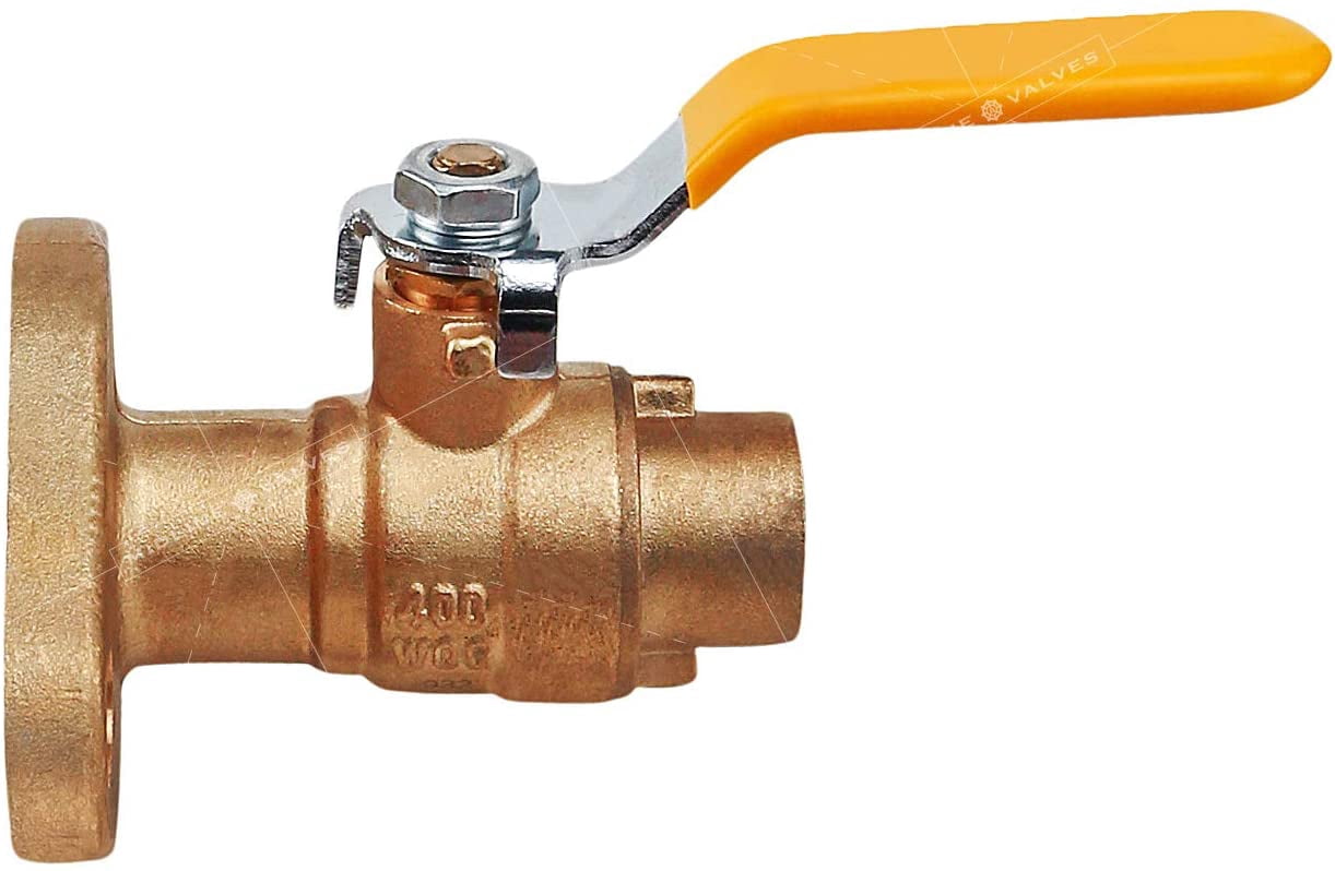 Midline Valve Full Port Ball Valve, with Flange, Water Shutoff, Flow Control in Pipeline, Brass, 1-1/4 in. Sweat Connection
