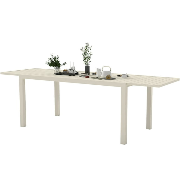 JERFIT 8ft White Extendable Outdoor Dining Table for 8-12, Aluminum Patio Table with Sliding Leaves, Adjustable Legs for Deck, Garden, Poolside