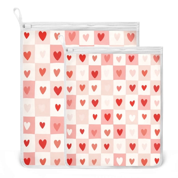 2 Pack Mesh Laundry Bags Sweetheart Grid Of Love Durable Polyester Wash Bags with Zipper 2 Sizes Reusable Delicates Bag for Washing Machine Travel Storage