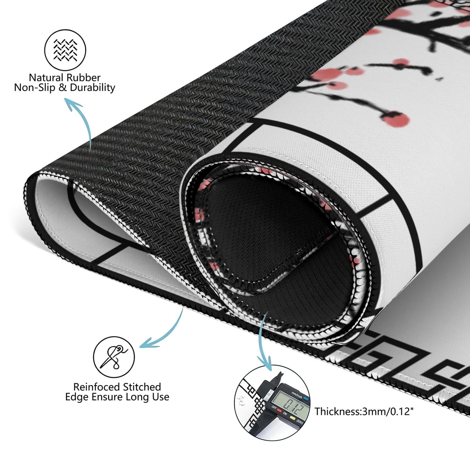 Elegant Mahjong Mat for Table, 31.5*31.5in Anti Slip Mahjong Table Cloth, Noise Reduction, Neoprene Mah jongg Mat with Carrying Bag & 3 Dices, Poker Board Tile Games Mats, Chinese Ink Painting Style