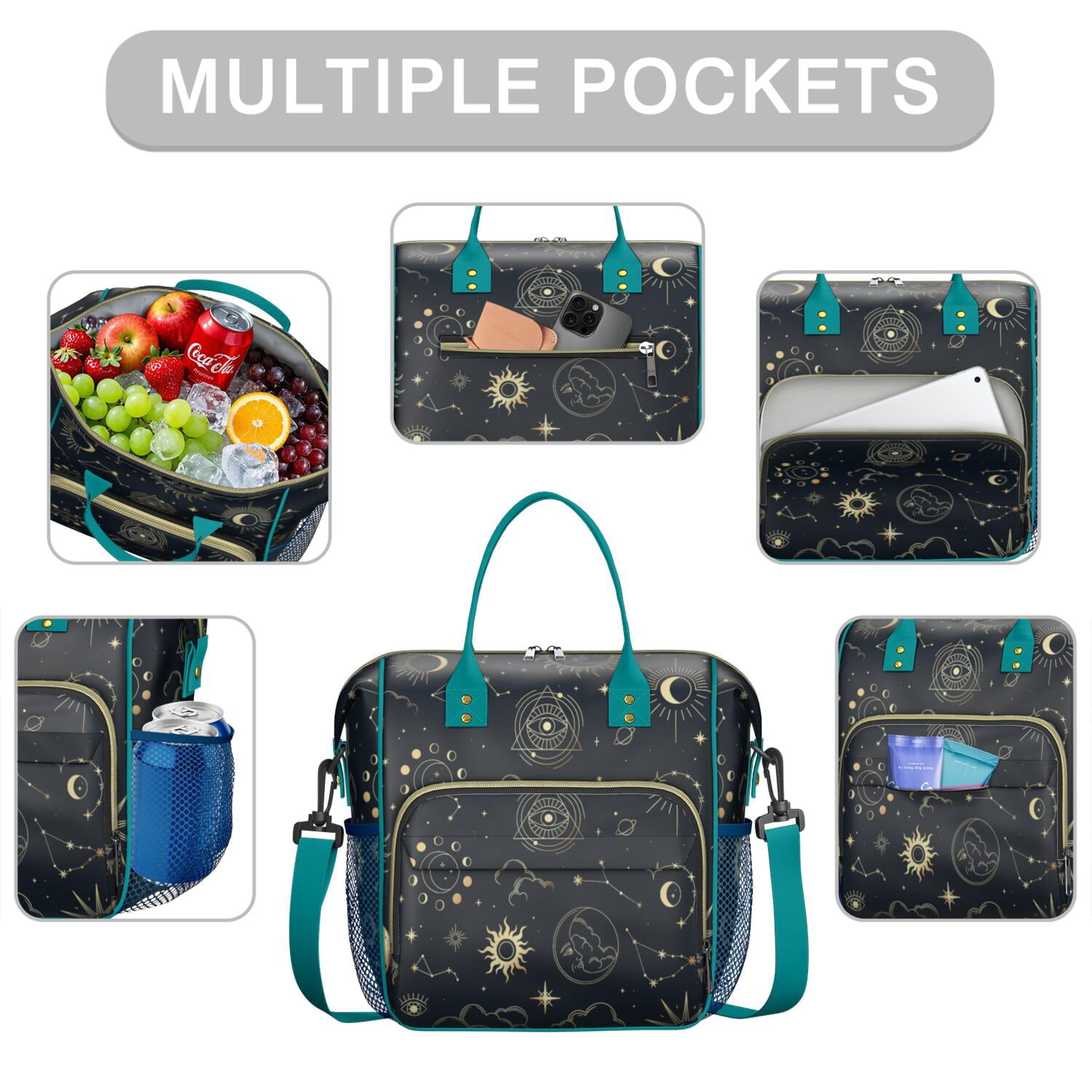 Starry Night Thermal Lunch Bag - Gothic Golden Print Leakproof Cooler Tote, Easy-to-Clean for Parents & Students