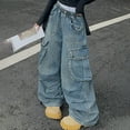 thumbnail image 6 of Ruyang Kids Cargo Jeans Multi Pockets Baggy Wide Leg Vintage Denim Pants Teen Girls High Waist Straight Streetwear Jeans, 6 of 9