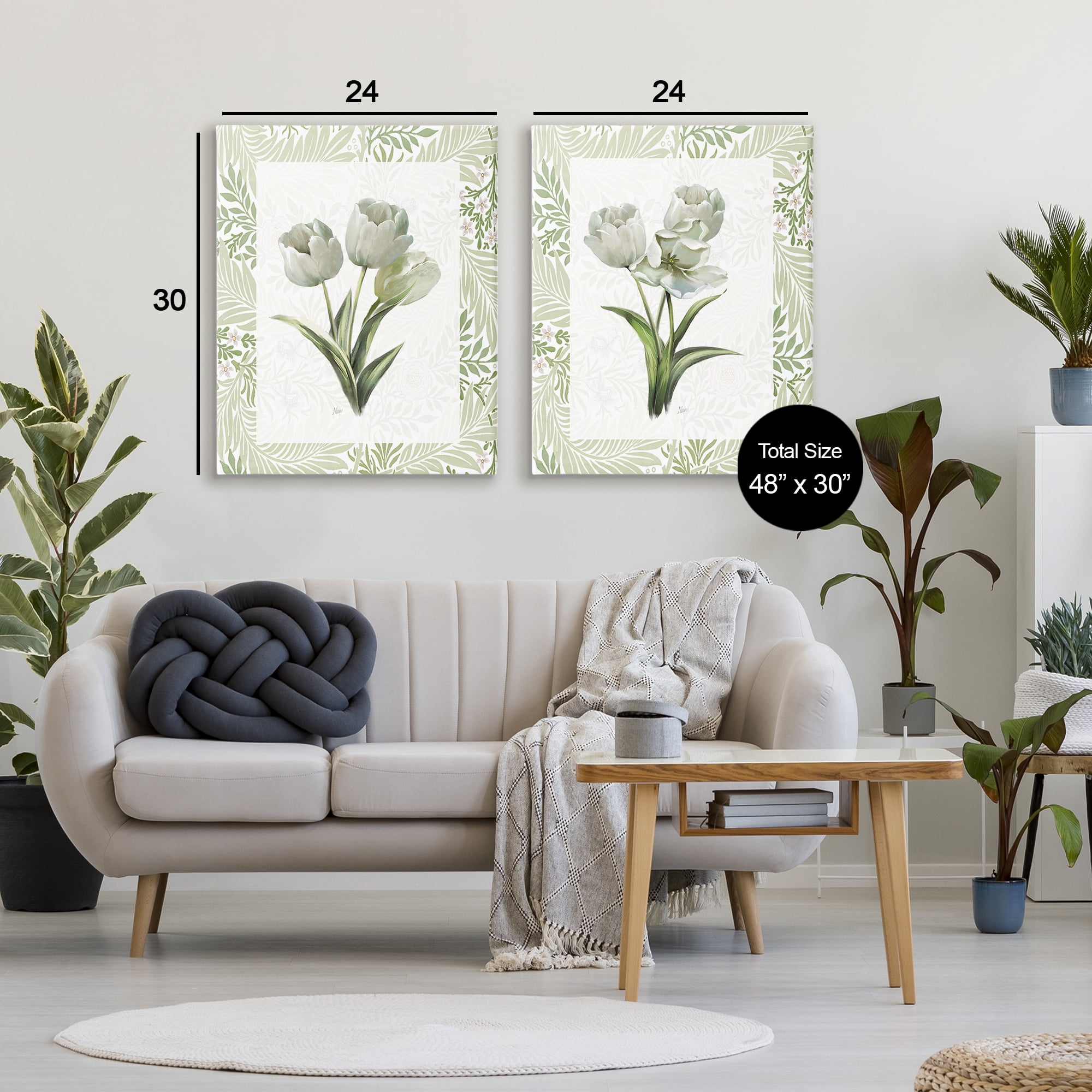 Stupell Industries Soft Green Tulip Trios 2 Piece Canvas Wall Art Set, design by Nan