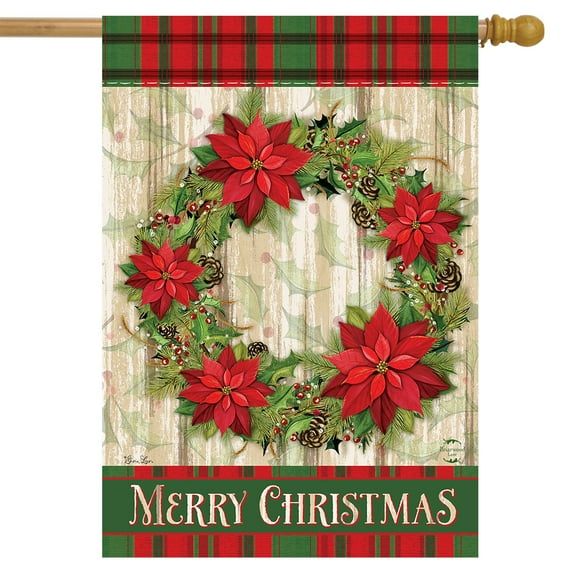 Briarwood Lane Poinsettia Wreath Christmas House Flag