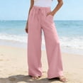 thumbnail image 6 of VEKDONE Women Casual Wide Leg Pants Elastic Waist Drawstring Palazzo Pants Summer Loose Fit Flowy Straight Trousers with Pockets Pink S, 6 of 9