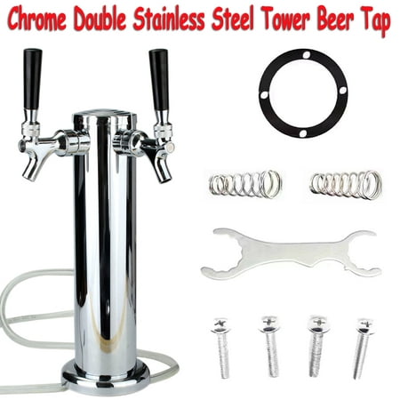 Drinking Vessels Chrome Mirror Beverage dispenser Polished Double Gun Pump Filter Stainless Steel Tower Beer Tap Duel Faucet Draft Dispenser Beverage (Best Polish For Stainless Steel Guns)