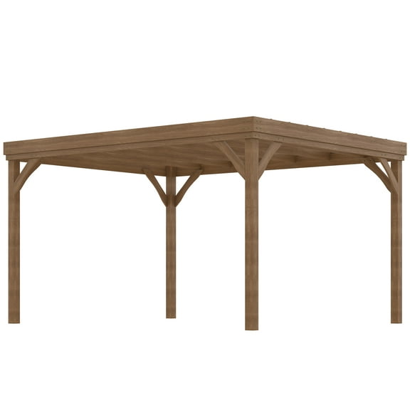 10' x 12' Outdoor Wooden Pergola, Grape Vine Gazebo with Concrete Anchors for Garden, Patio, Backyard, Deck, Brown