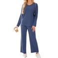 thumbnail image 2 of WTOBBY Women's Comfortable Top and Pants Loungewear Set, Soft Casual Homewear Pajama Outfit for Relaxation and Sleep, Cozy Two Piece Set,Dark Blue 2XL, 2 of 7