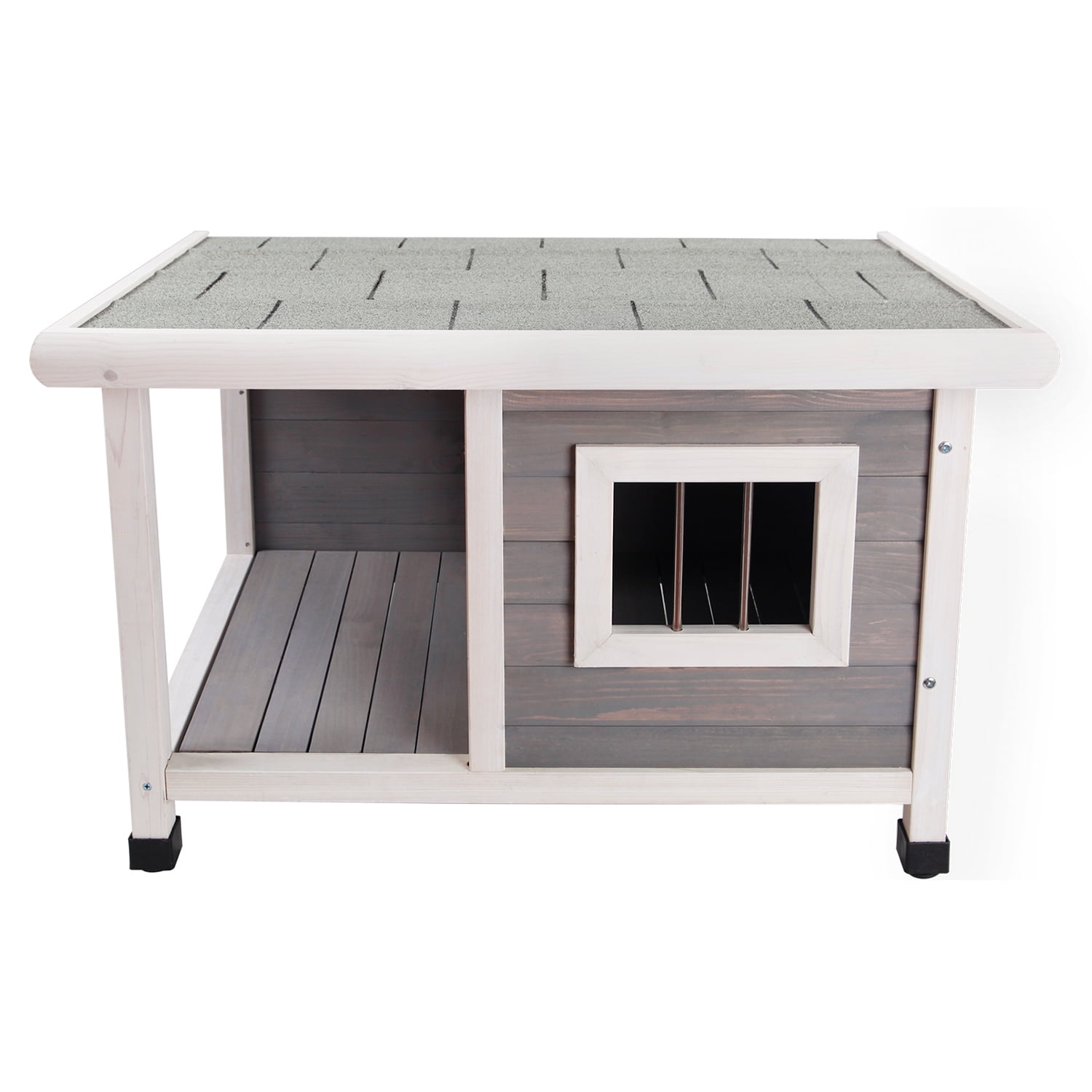 Pefilos 33" Wood Dog Houses for Small Dogs, Outdoor Weatherproof Pet Cat House with Hinged Roof, Beige Pefilos 33" Wood Dog Houses for Small Dogs, Outdoor Weatherproof Pet Cat House with Hinged Roof, Beige