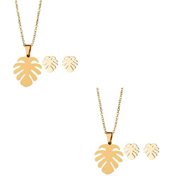 Masteelf 2 Sets Monstera Leaf Earring Necklace Creative Monstera Necklace Delicate Earring